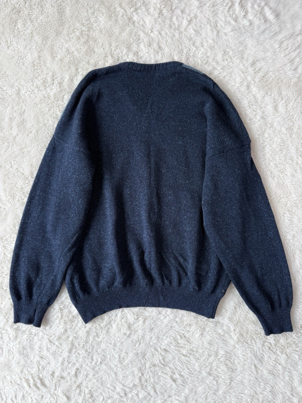 VTG 90s 80s Men Blue Wool Argyle Fisherman Pullover Sweater LARGE Retro Preppy - Picture 4 of 7